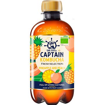 Foto van The gutsy captain kombucha pineapple & peach 400 ml bij jumbo