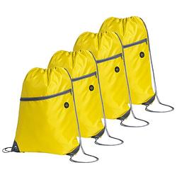 Foto van Sport gymtas/rugtas/draagtas - 4x - geel met rijgkoord 34 x 44 cm van polyester - gymtasje - zwemtasje
