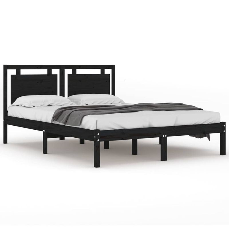 Foto van The living store bedframe grenenhout zwart - 205.5 x 125.5 x 31 cm - multiplex lattenbodem