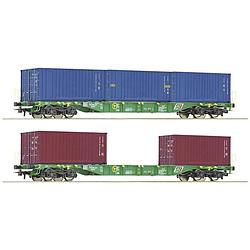 Foto van Roco 76007 h0 2-delige set containerwagons van de stb