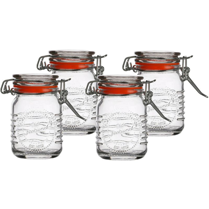 Foto van Urban living voorraadpotje/kruidenpotje - 4x - mini - 70 ml - glas - beugelsluiting - d5 x h8 cm - voorraadpot