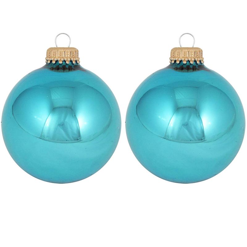 Foto van 24x turquoise blauwe glazen kerstballen glans 7 cm kerstboomversiering - kerstbal