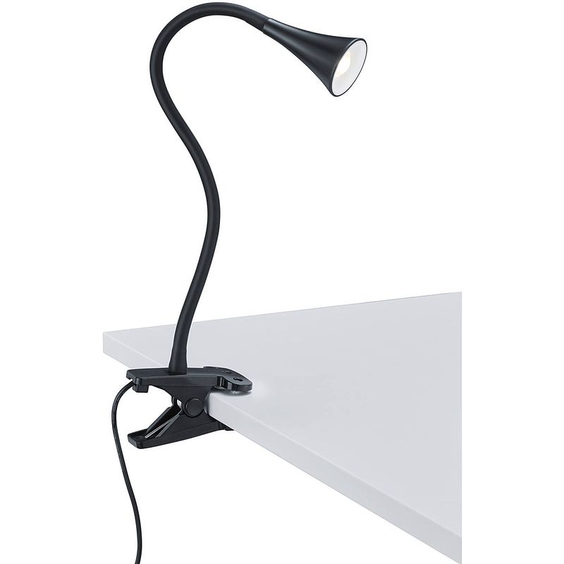 Foto van Led klemlamp - trion vipa - 3w - warm wit 3000k - glans zwart - kunststof