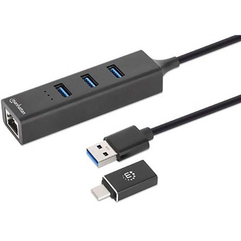 Foto van Manhattan 180894 usb 3.2 gen 1-hub 4 poorten zwart