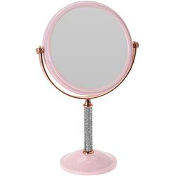 Foto van Roze make-up spiegel met strass steentjes rond dubbelzijdig 17,5 x 33 cm - make-up spiegeltjes