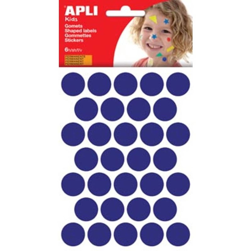 Foto van Apli kids stickers, cirkel diameter 20 mm, blister met 180 stuks, blauw