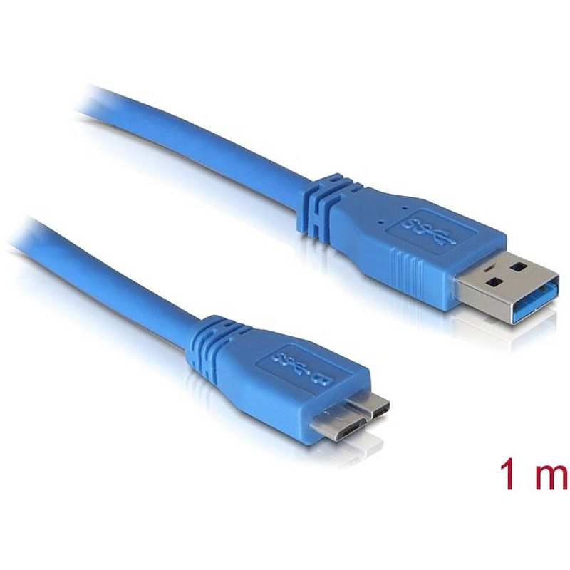 Foto van Delock usb-kabel usb 3.2 gen1 (usb 3.0 / usb 3.1 gen1) usb-a stekker, usb-micro-b 3.0 stekker 1.00 m blauw vergulde steekcontacten 82531