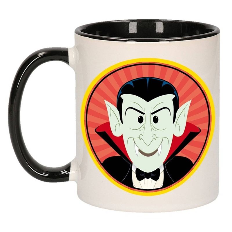 Foto van Enge vampieren beker / mok - zwart / wit - 300 ml - halloween dracula beker