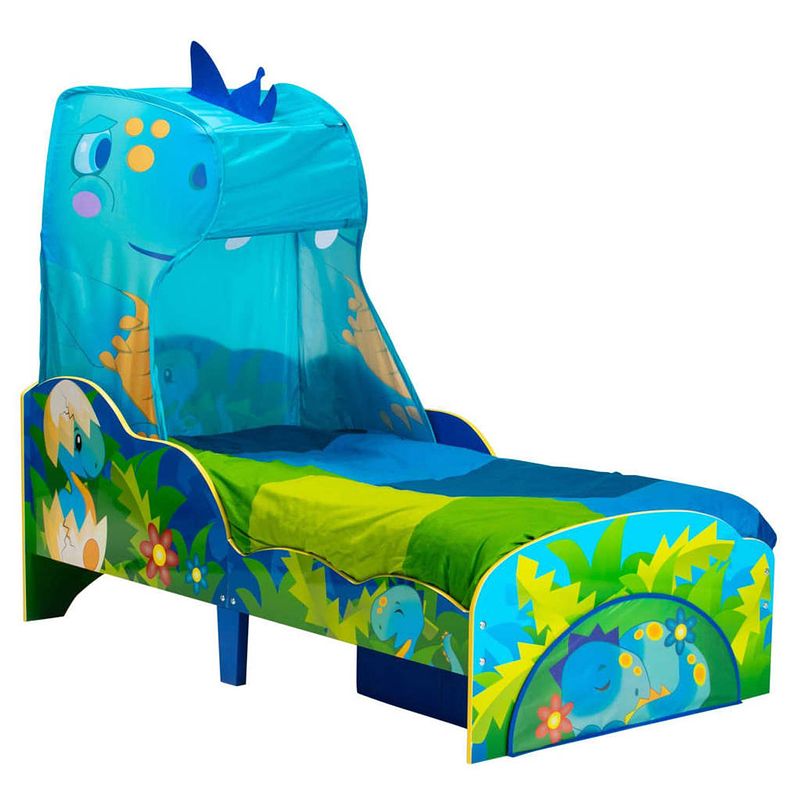 Foto van Worlds apart peuterbed met lade dinosaurus blauw groen 142x77x138 cm