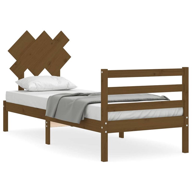 Foto van The living store bed grenenhout massief - 205.5 x 95.5 x 81 cm - honingbruin