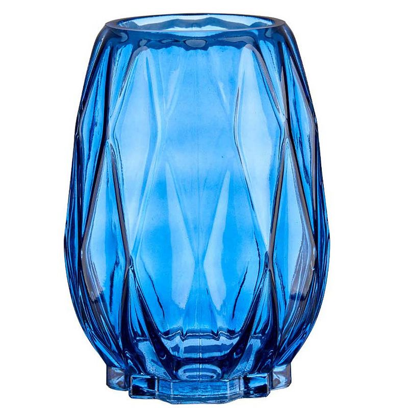Foto van Bloemenvaas - luxe decoratie glas - blauw - 13 x 19 cm - vazen
