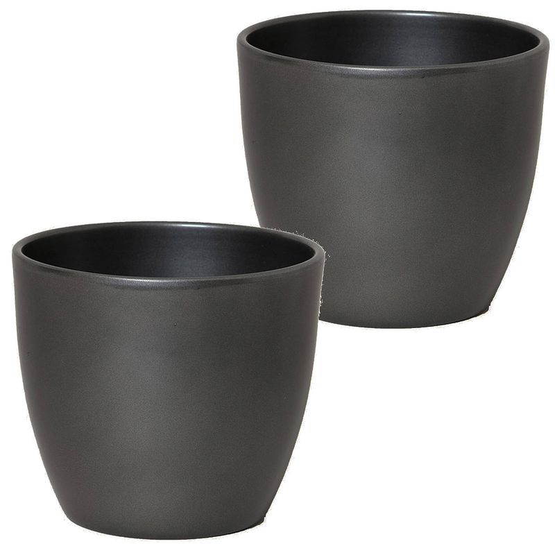 Foto van 2x stuks bloempot glanzend zilver metallic keramiek voor kamerplant h27 x d32 cm - plantenpotten