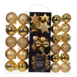 Foto van Decoris kerstballen en kersthangers - 40x - kunststof - goud - mix - kerstbal