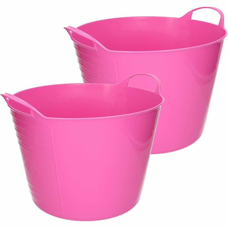 Foto van Flexibele emmer - 2x - roze - 15 liter - kunststof - 35 x 29 cm - wasmanden