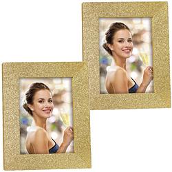 Foto van 2x stuks houten fotolijstje goud met glitters geschikt voor een foto van 15 x 20 cm - fotolijsten
