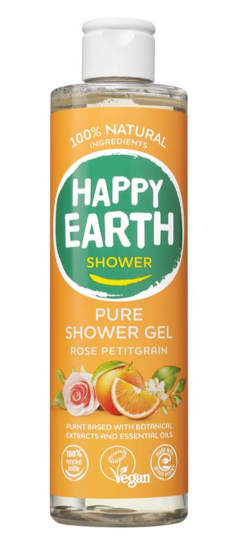 Foto van Happy earth pure shower gel rose petitgrain