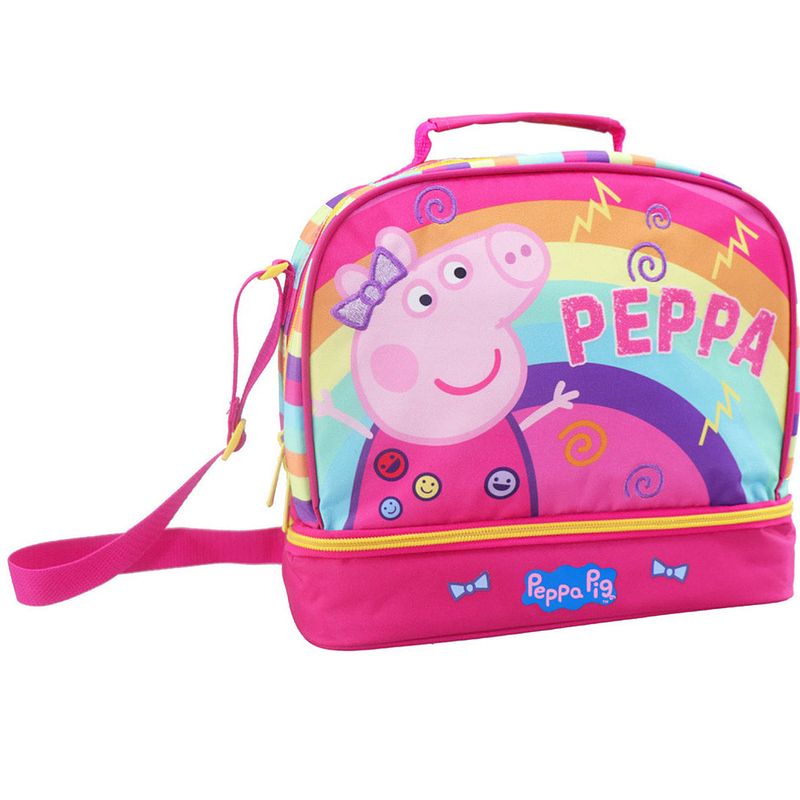 Foto van Kleine koeltas voor lunch roze met peppa pig print 27 x 13 x 24 cm 8 liter - koeltas