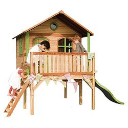 Foto van Axi sophie speelhuis op palen & limoen groene glijbaan speelhuisje voor de tuin / buiten in bruin & groen van fsc hout