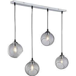 Foto van Led hanglamp - trion klino - e27 fitting - 4-lichts - rond - mat chroom rookkleur - aluminium