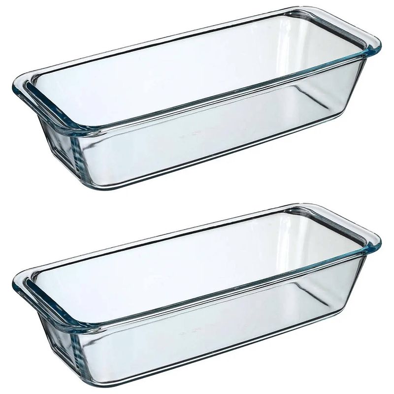 Foto van 2x stuks ovenschaal rechthoek - transparant - geglazuurd glas - 31 x 12 x 7 cm - ovenschalen