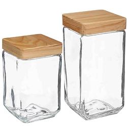 Foto van Keuken voorraadpotten glas met houten deksel - 2 formaten - 4x stuks - voorraadpot