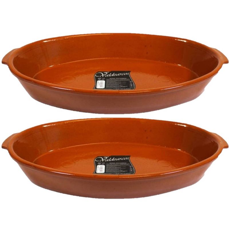 Foto van Set van 2x stuks tapas ovenschalen/serveerschalen ovaal terracotta fontein 7 liter - snack en tapasschalen