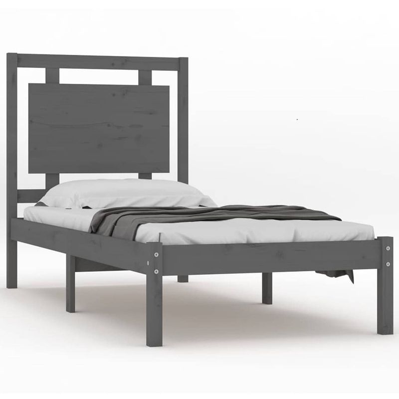 Foto van The living store bedframe massief grenenhout - 205.5 x 95.5 x 31 cm - grijs