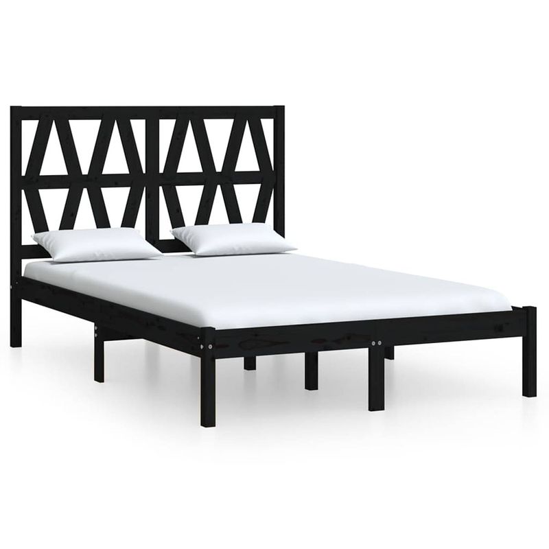 Foto van Vidaxl bedframe massief grenenhout zwart 120x190 cm 4ft small double