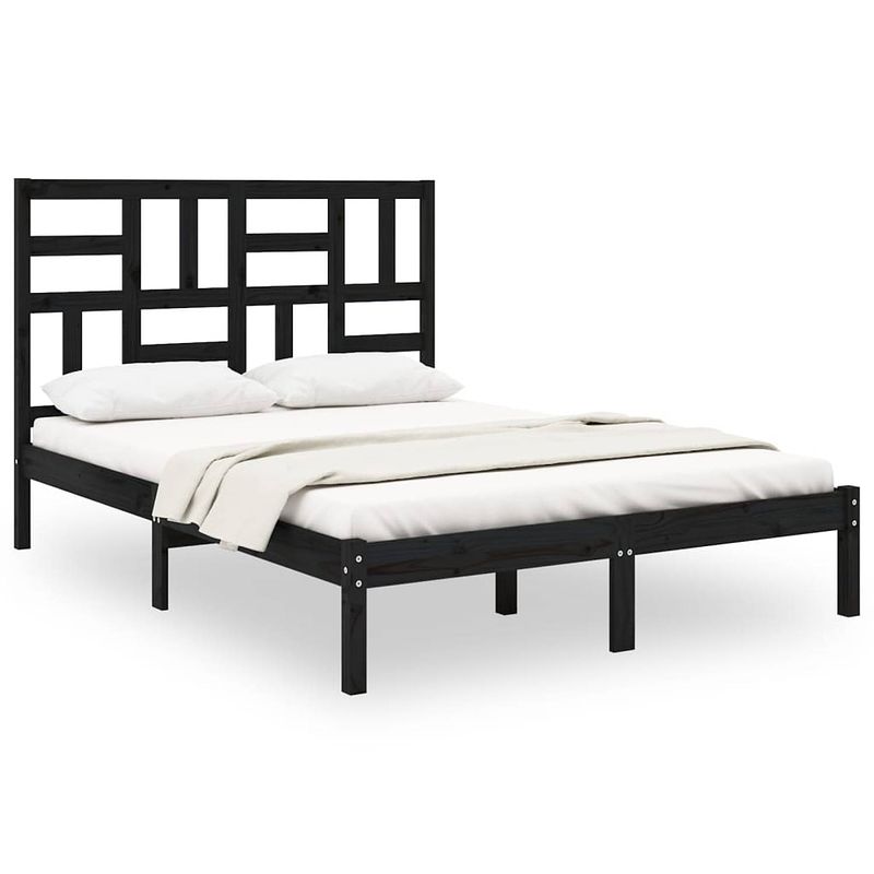 Foto van Vidaxl bedframe massief hout zwart 120x190 cm 4ft small double