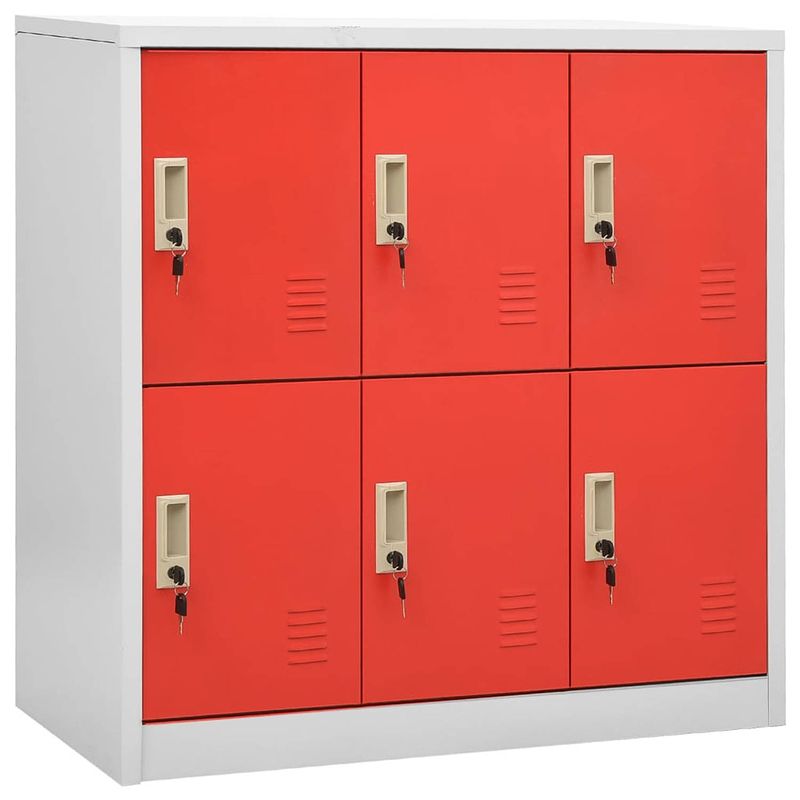 Foto van The living store lockerkast - opbergkast - 90 x 45 x 92.5 cm - 6 lockers - lichtgrijs/rood - staal