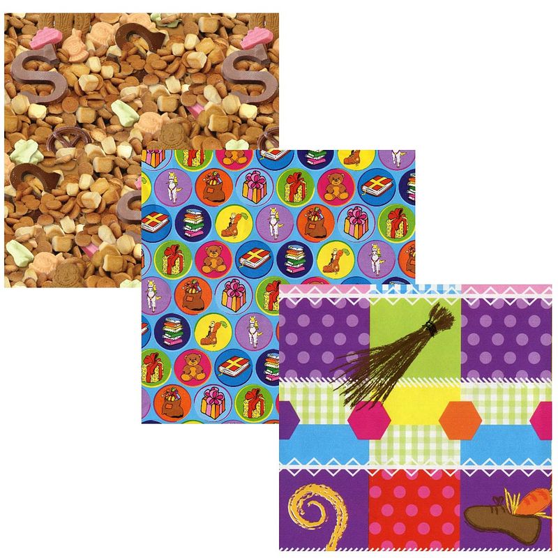 Foto van Assortiment sinterklaaspapier cadeaupapier inpakpapier extra lang en breed - 300 x 100 cm - 3 rollen