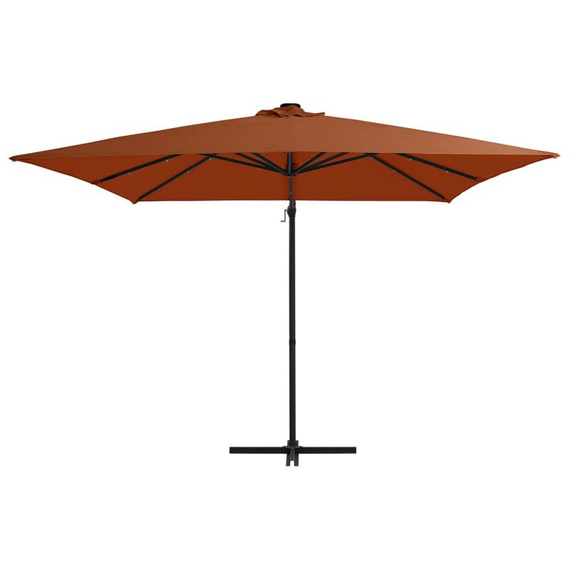 Foto van The living store hangende parasol terracotta - uv-beschermend - 24 led-lampjes - 250 x 250 cm - stabiele kruisvoet -