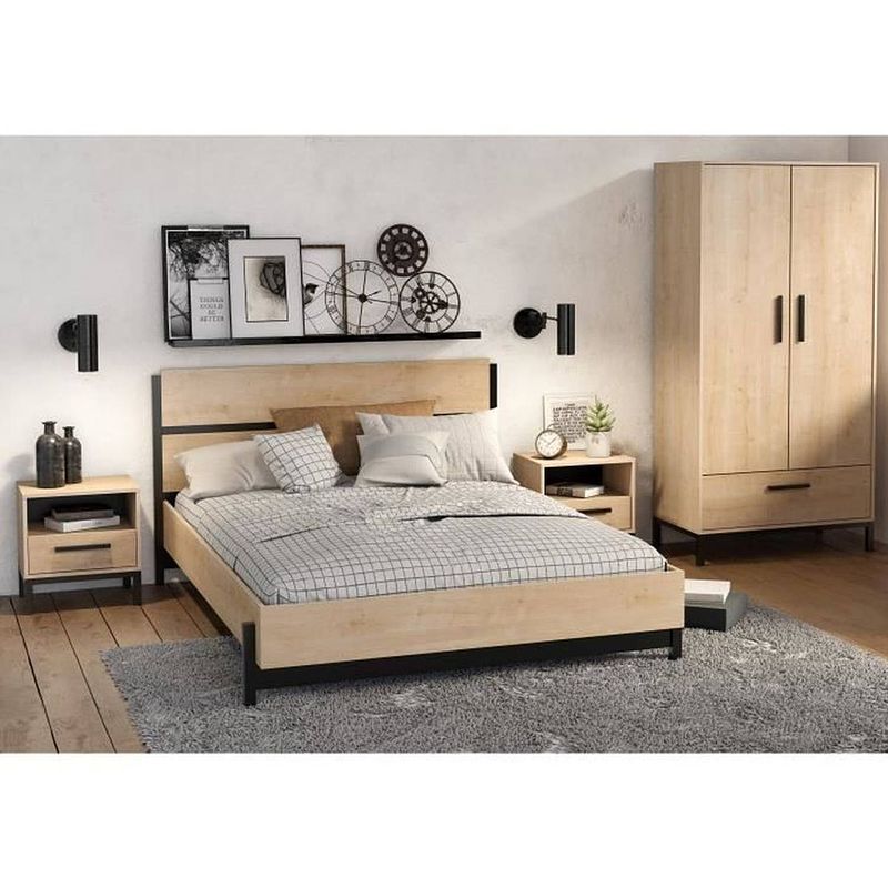 Foto van Craft bedset voor volwassenen 140x190/200 cm - 2 nachtkastjes + kledingkast - melamine - franse productie - demeyere