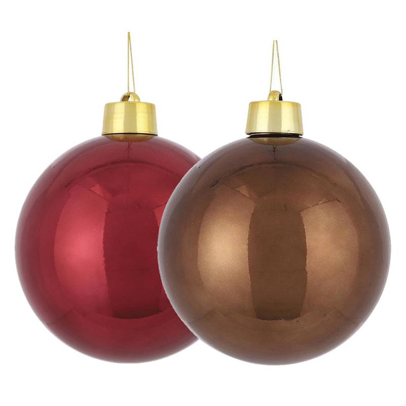 Foto van Grote kunststof kerstballen 20 cm - set van 2x st. bruin en donkerrood - kerstbal