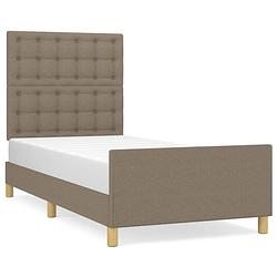 Foto van The living store bedframe 203x93 cm - taupe - verstelbaar hoofdeind - stabiele poten - multiplex lattenbodem -