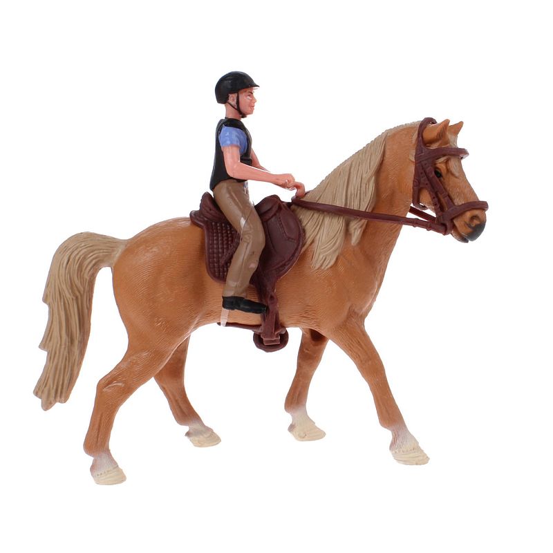 Foto van Johntoy paardenspeelset ruiter met paard bruin 11 cm