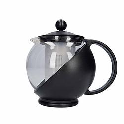 Foto van Glazen theepot met thee filter/infuser 1,25 liter zwart - theepotten