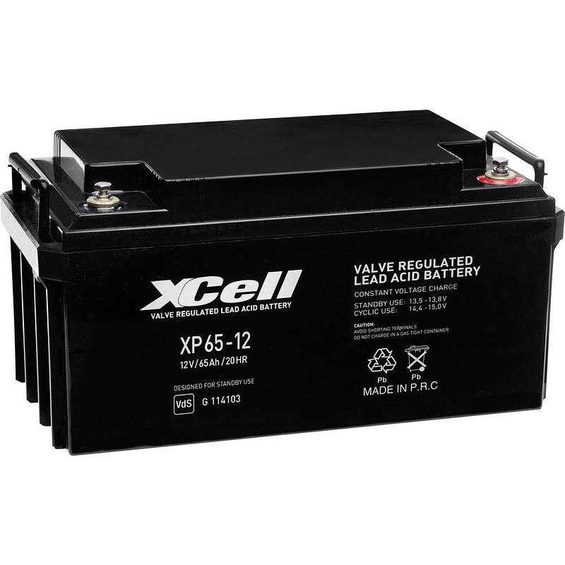 Foto van Xcell xp6512 loodaccu 12 v 65 ah loodvlies (agm) (b x h x d) 348 x 178 x 167 mm m6-schroefaansluiting onderhoudsvrij, vds-certificering