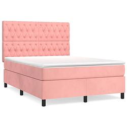 Foto van The living store boxspringbed roze - 193 x 144 x 118/128 cm - zacht fluweel - praktisch hoofdbord - pocketvering matras