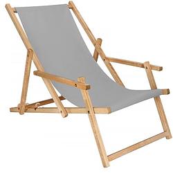 Foto van Ligbed strandstoel ligstoel verstelbaar arm leuning beukenhout geïmpregneerd handgemaakt grijs
