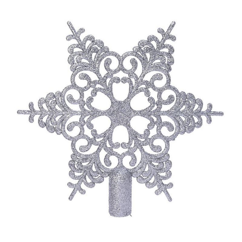 Foto van 1x zilveren glitter open ster kerstboom piek kunststof 20,5 cm - onbreekbare plastic pieken - kerstboomversiering zilver