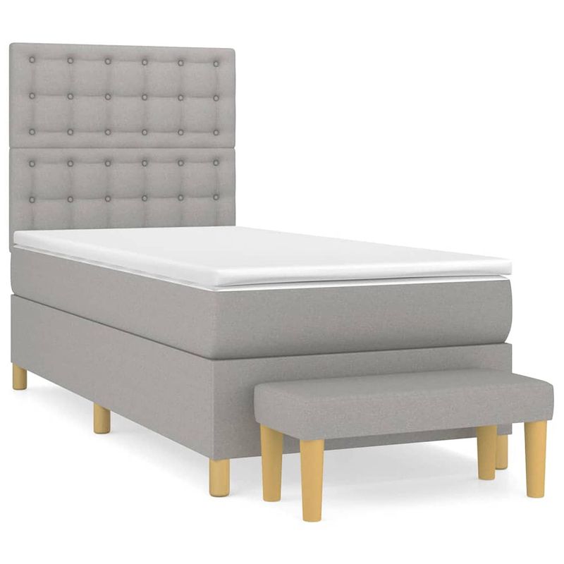 Foto van The living store boxspringbed - comfort - bed - 193 x 90 x 118/128 cm - lichtgrijs - pocketvering matras - middelharde