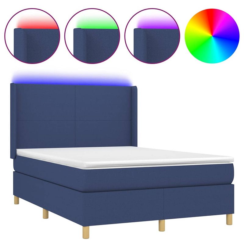 Foto van The living store boxspring blauw 193x147x118/128 cm - met led en pocketvering