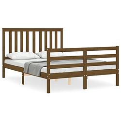 Foto van The living store massief grenenhouten bedframe - honingbruin - 205.5 x 125.5 x 101 cm - multiplex lattenbodem