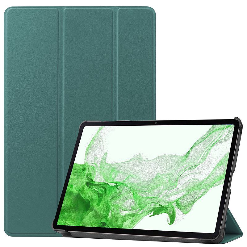 Foto van Basey samsung galaxy tab s8 hoesje kunstleer hoes case cover - donkergroen