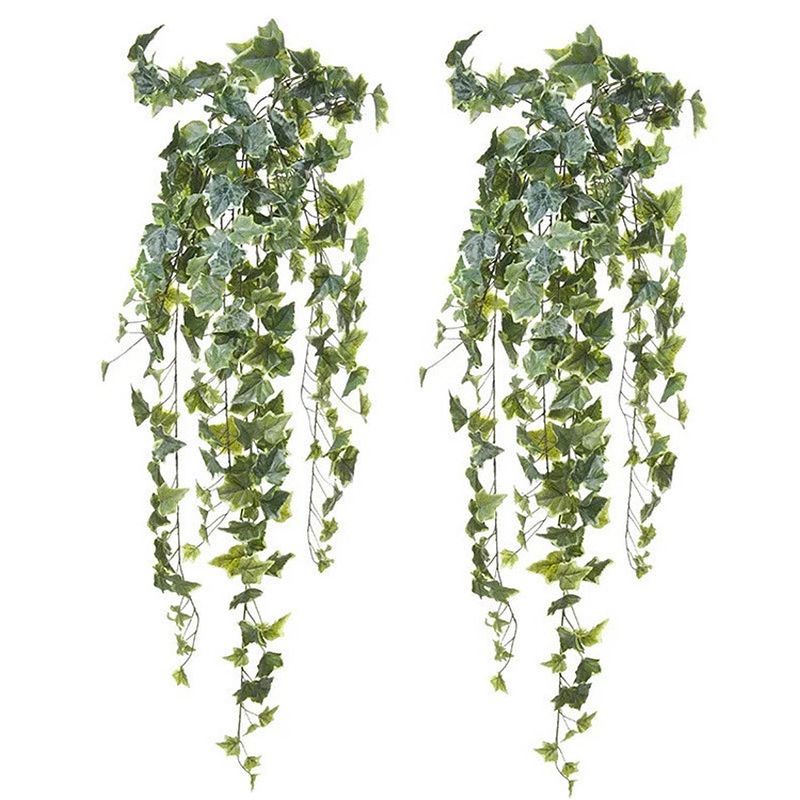Foto van Louis maes kunstplant met blaadjes hangplant klimop/hedera - 2x - groen/wit - 105 cm - kunstplanten