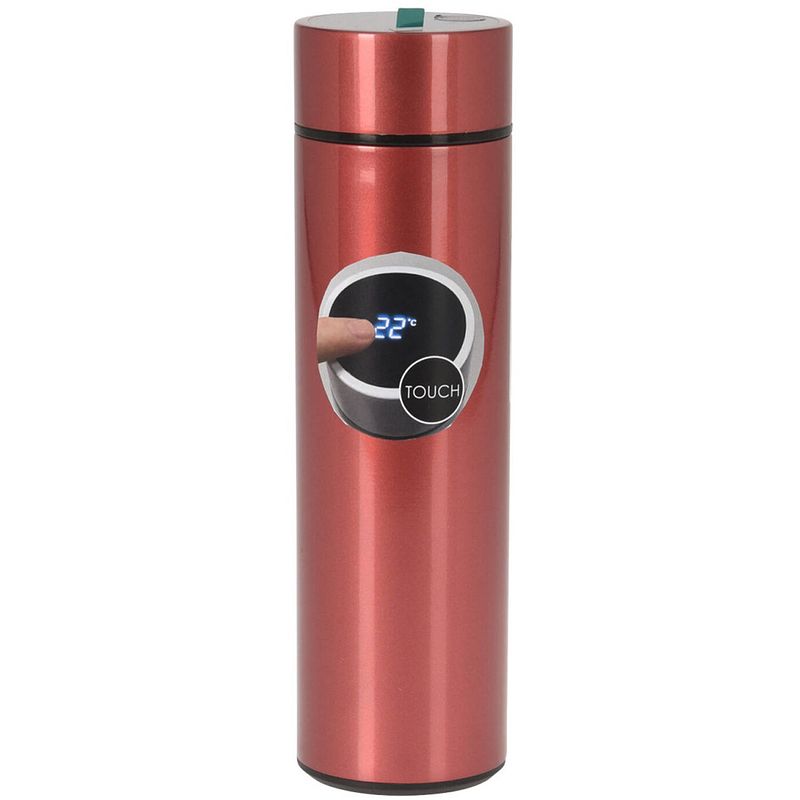 Foto van Rvs warmhoud thermofles / isoleerfles voor onderweg metallic rood 450 ml - thermosflessen