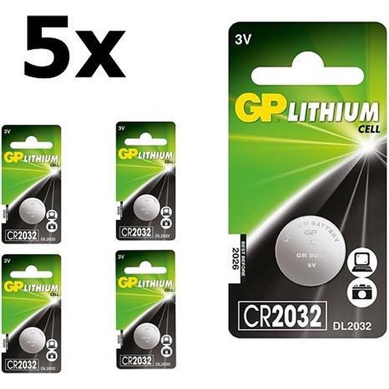 Foto van 5 stuks gp cr2032 210mah 3v lithium batterij