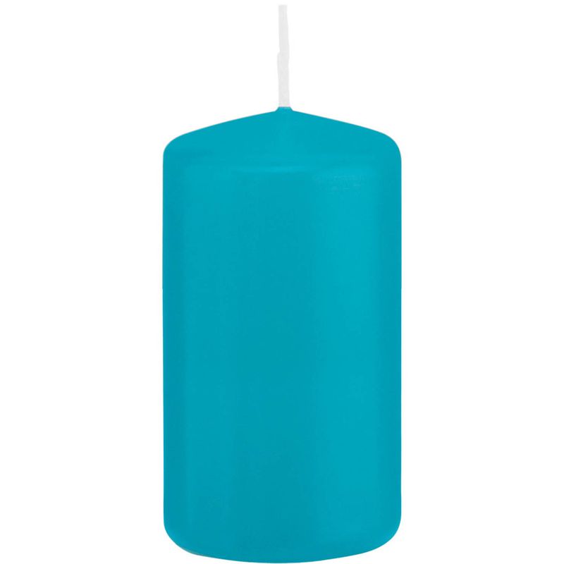 Foto van 1x kaarsen turquoise blauw 5 x 10 cm 23 branduren sfeerkaarsen - stompkaarsen