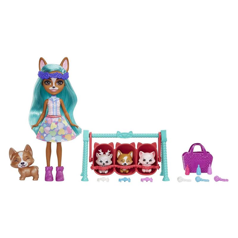 Foto van Mattel enchantimals baby best friends pop crizia corgi en show